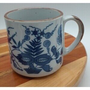 Vintage Stoneware Mug Blue Danube Onion Speckled Korea